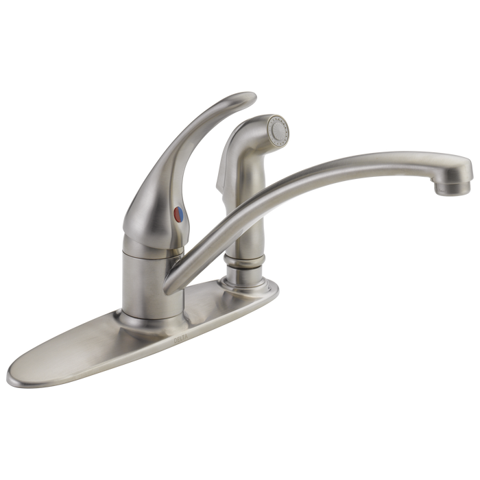 Delta B3310LF Foundations Single Handle Kitchen Faucet with Integral Spray