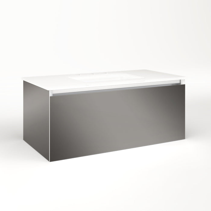 Cartesian 36-1/8" x 15" x 18-3/4" single drawer vanity in tinted gray mirror with slow-close full drawer and night light in 5000K temperature (cool light)