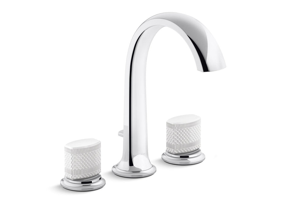 Kallista P25009-CMC-AD Script (TM) Deck-Mount Bath Faucet with Diverter, White Porcelain Knob Handles