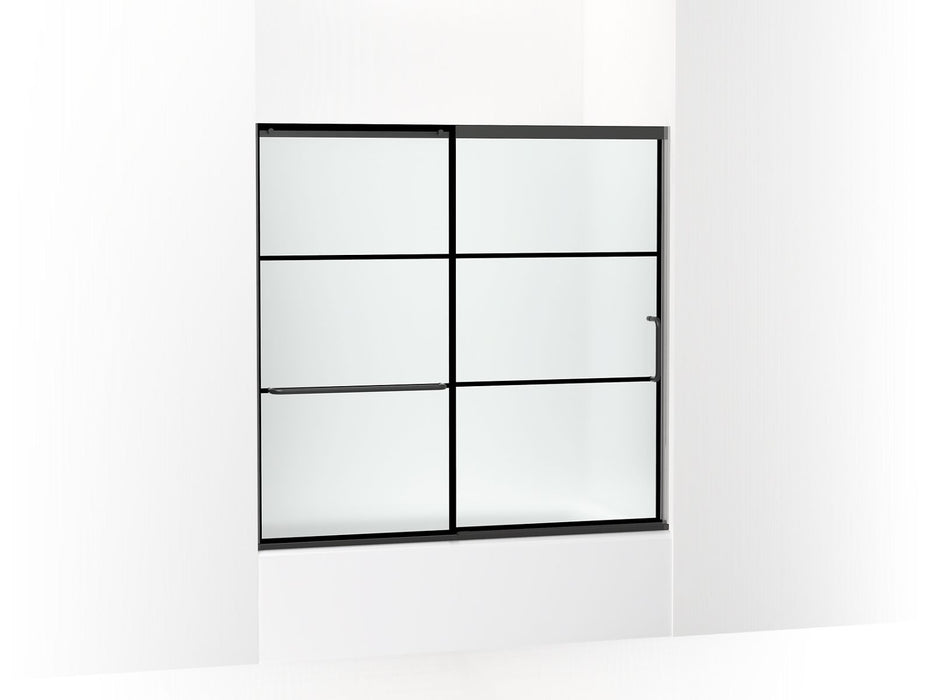KOHLER K-707609-6G80 Elate Sliding bath door, 56-3/4" H x 56-1/4 - 59-5/8" W, with 1/4" thick Frosted glass with rectangular grille pattern