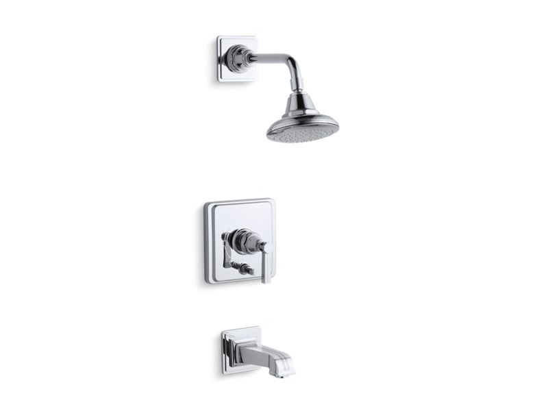 KOHLER T13133-4B-CP Pinstripe Rite-Temp(R) Pressure-Balancing Bath And Shower Faucet Trim With Lever Handle, Valve Not Included in Polished Chrome