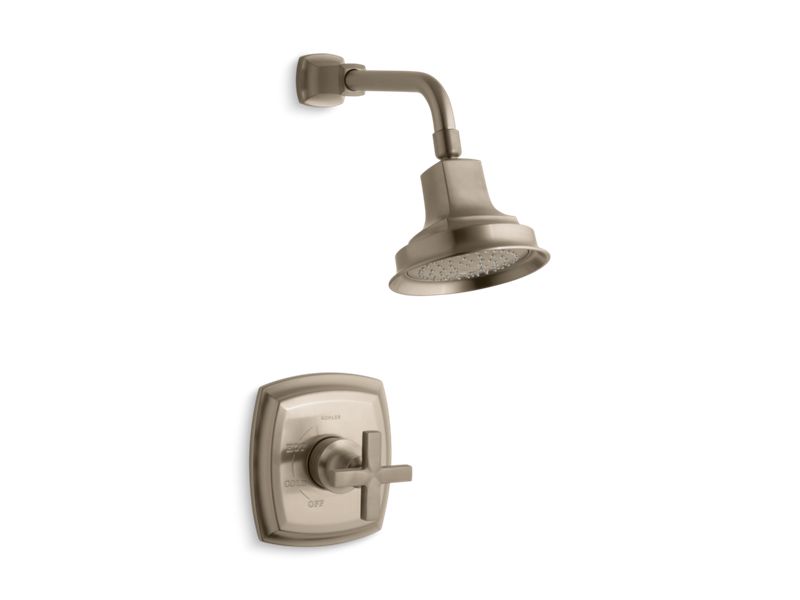 KOHLER TS16234-3-BV Margaux Rite-Temp Shower Valve Trim With Cross Handle And 2.5 Gpm Showerhead in Vibrant Brushed Bronze