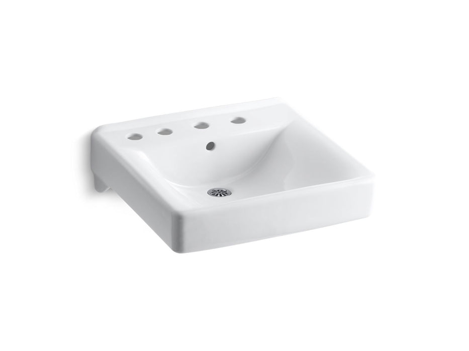KOHLER K-2053-L Soho 20" x 18" wall-mount/concealed arm carrier bathroom sink with 8" widespread faucet holes and left-hand soap dispenser hole