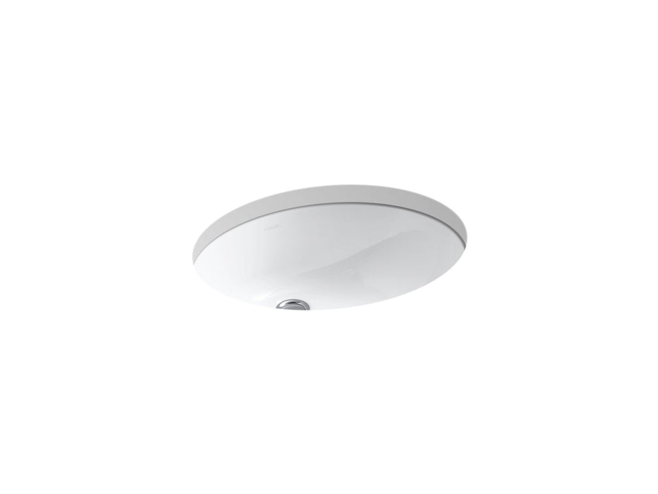KOHLER K-2210-G Caxton 19-1/4" oval undermount bathroom sink with glazed underside, no overflow