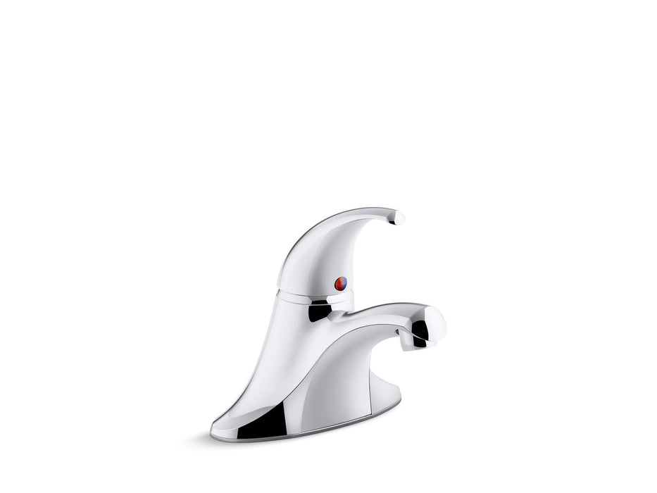 KOHLER K-15198-4RA Coralais Single-handle centerset bathroom sink faucet with grid drain, 0.5 gpm vandal-resistant aerator and red/blue indicator