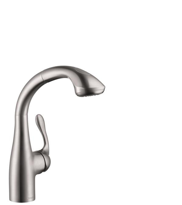 hansgrohe 04067860 Allegro E Pull-Out Prep Faucet with Magnetic Docking & Toggle Spray Diverter in Steel Optic