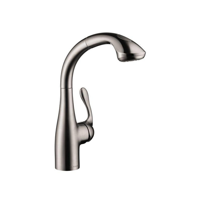 hansgrohe 06461860 Allegro E Single Handle Deck Mounted 2-Spray Semi-Arc Pull-Out Kitchen Faucet in Steel Optic