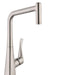 hansgrohe 14820801 Metris High-Arc Pull-Out Kitchen Faucet with Magnetic Docking Spray Head and Locking Diverter in Steel Optic