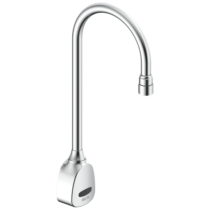 Delta Commercial 1500T Series: Hardwire Electronic Wall Mount Basin Faucet with Gooseneck Spout