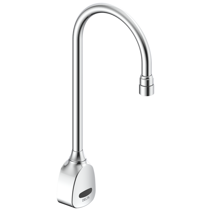 Delta Commercial 1500T Series: Hardwire Electronic Wall Mount Basin Faucet with Gooseneck Spout