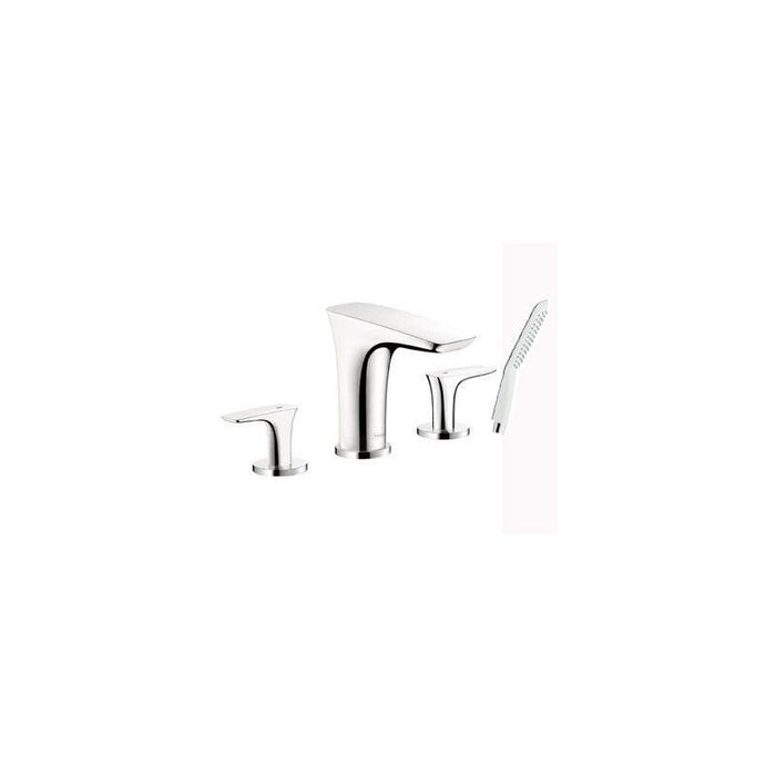 hansgrohe 15446001 Pura Vida Roman Tub Filler Faucet with Diverter Metal Lever Handles and 2.0 GPM Single Function Hand Shower Less Valve in Chrome