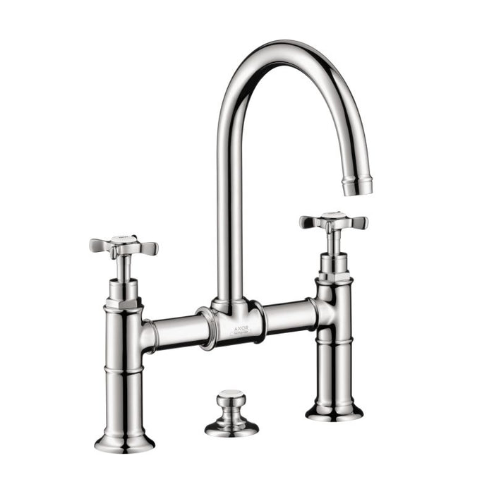 AXOR 16510001 Montreux 1.2 GPM Widespread Bridge Bathroom Faucet with Swivel Spout Cross Handles and Drain Assembly in Chrome