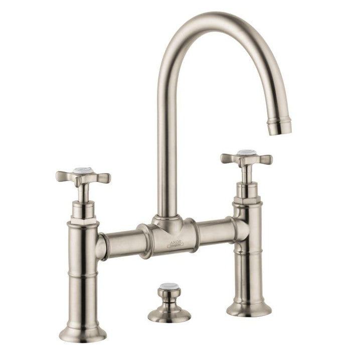 AXOR 16510821 Montreux 1.2 GPM Widespread Bridge Bathroom Faucet with Swivel Spout Cross Handles and Drain Assembly in Brushed Nickel