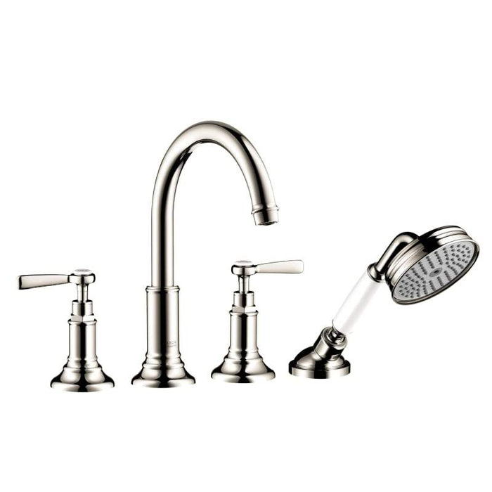 AXOR 16550831 Montreux Roman Tub Filler Faucet Deck Mounted with Diverter Metal Lever Handles and 2.5 GPM Single Function Hand Shower Less Valve in Polished Nickel