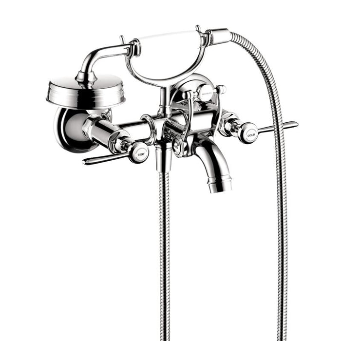 AXOR 16551001 Montreux Roman Tub Filler Faucet Wall Mounted with Diverter Metal Lever Handles and 2.5 GPM Single Function Hand Shower Less Valve in Chrome