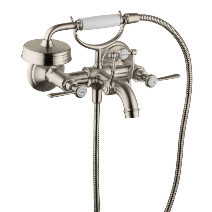 AXOR 16551821 Montreux Roman Tub Filler Faucet Wall Mounted with Diverter Metal Lever Handles and 2.5 GPM Single Function Hand Shower Less Valve in Brushed Nickel