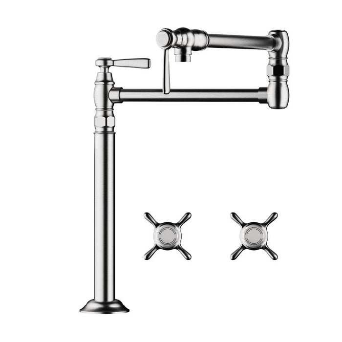 AXOR 16860831 Montreux Deck Mounted Double-Jointed Pot Filler with 21-3/16" Spout Reach Includes Cross and Lever Handles in Polished Nickel