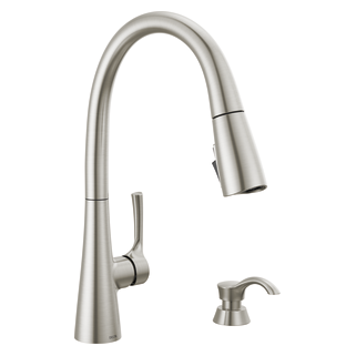 Delta Auburn: Single Handle Pull-Down Kitchen Faucet with Soap Dispenser and ShieldSpray Technology