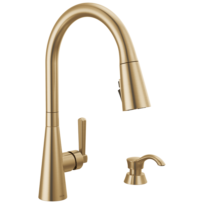 Delta Boyd: Single Handle Pull-Down Kitchen Faucet with Soap Dispenser and ShieldSpray Technology