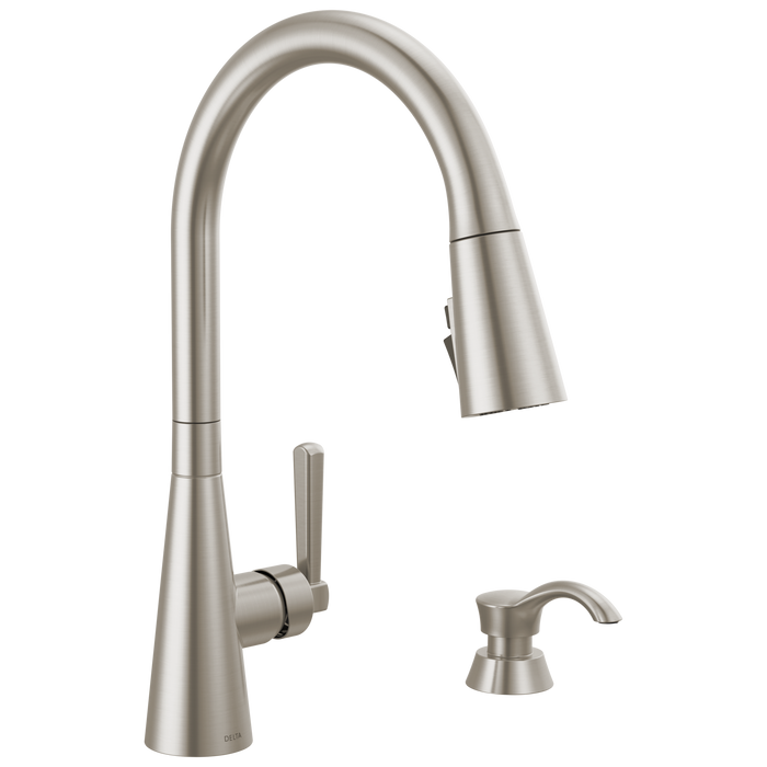 Delta Boyd: Single Handle Pull-Down Kitchen Faucet with Soap Dispenser and ShieldSpray Technology