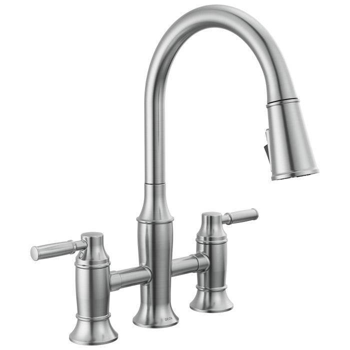Delta Renaldi 2384L-RB Two Handle Pull-Down Bridge Kitchen Faucet - Lumicoat Arctic Stainless