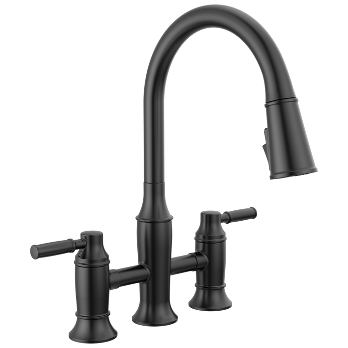 Delta Renaldi 2384L-RB Two Handle Pull-Down Bridge Kitchen Faucet - Matte Black