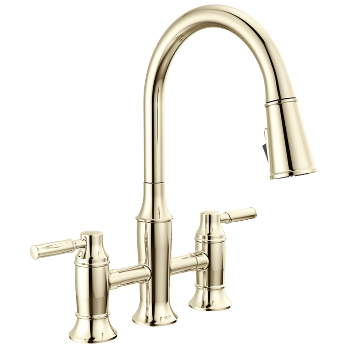 Delta Renaldi 2384L-RB Two Handle Pull-Down Bridge Kitchen Faucet - Lumicoat Polished Nickel