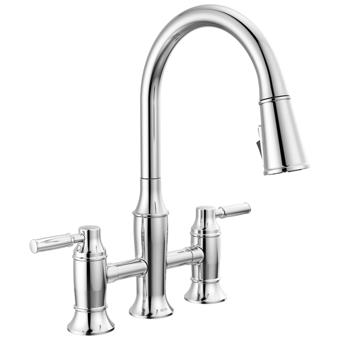 Delta Renaldi 2384L-RB Two Handle Pull-Down Bridge Kitchen Faucet - Lumicoat Chrome