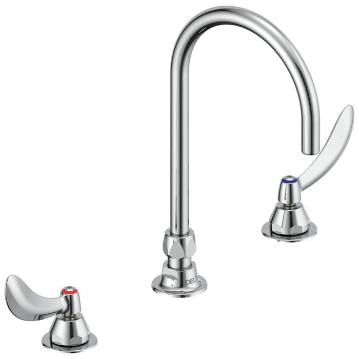 Commercial 23C6 23C674 Two Handle Widespread Lavatory Faucet with Gooseneck Spout - Less Pop-Up - Chrome