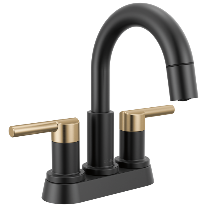 Delta Nicoli 25749LF Two Handle Centerset Pull-Down Bathroom Faucet - Matte Black / Champagne Bronze