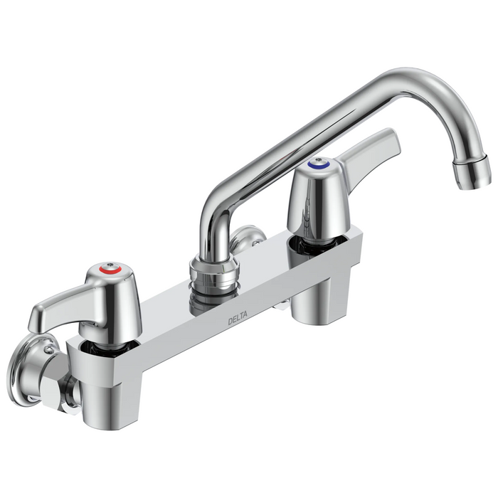 Commercial 28C / T9 28T4243 Two Handle 8 In Wallmount Service Sink Faucet with Tube Spout - Chrome