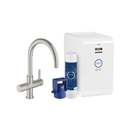 Grohe 31251-PARANT Blue 16 Inch Single Hole Deck Mounted Kitchen Faucet with Chilled & Sparkling Starter kit