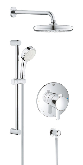 Grohe 35051001 Europlus Shower Trim Package with Single Function Rain Shower Head, Hand Shower, Shower Arm, Flange and 24 Inch Slide Bar