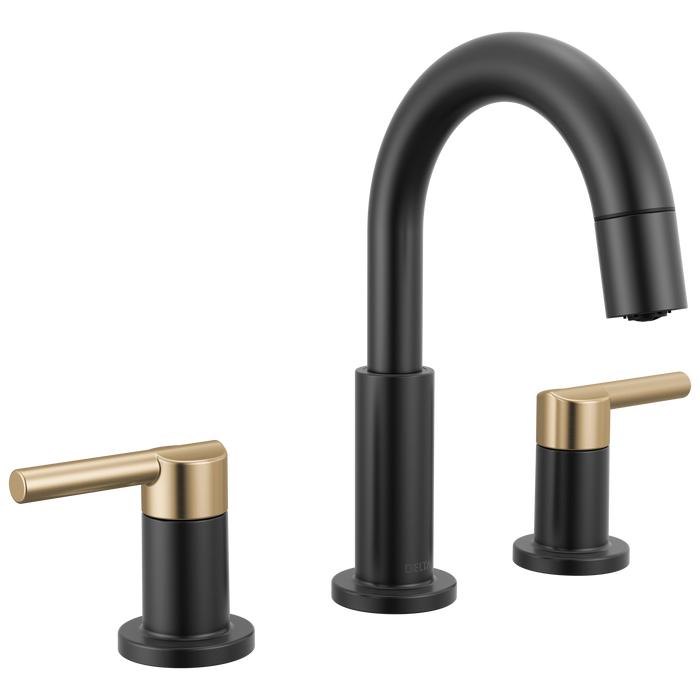 Delta Nicoli 35749LF Two Handle Widespread Pull-Down Bathroom Faucet - Matte Black / Champagne Bronze