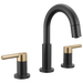 Delta Nicoli 35749LF Two Handle Widespread Pull-Down Bathroom Faucet - Matte Black / Champagne Bronze