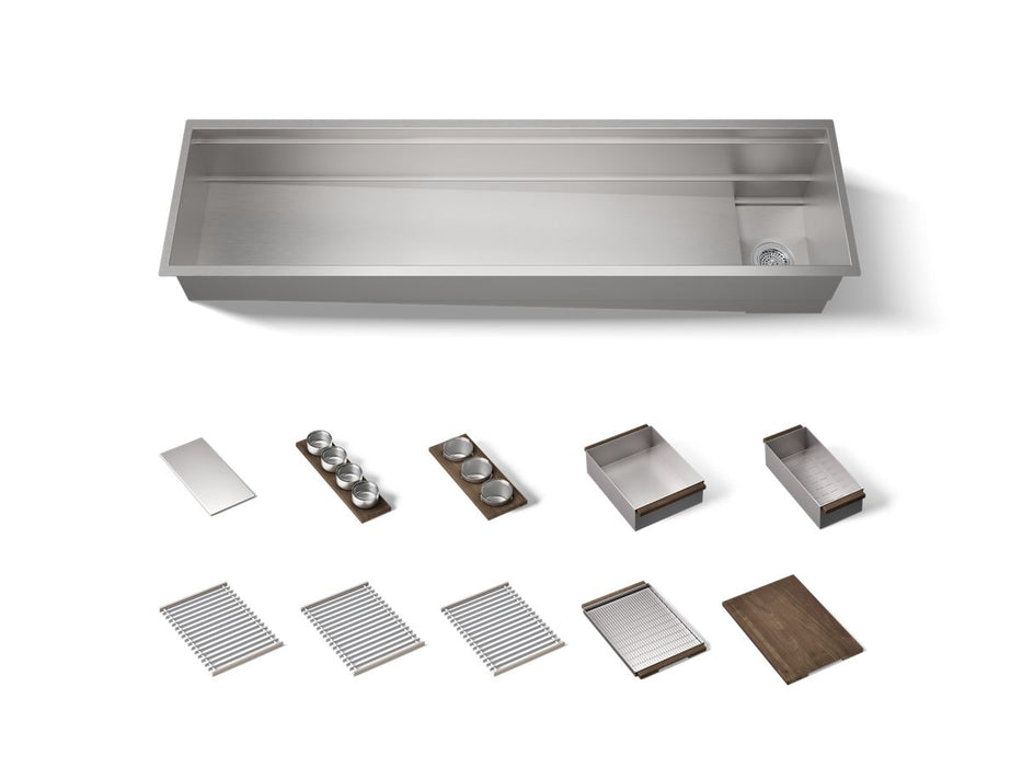 KOHLER K-37905-WAL Synthos 69-3/4" Undermount Single-bowl Workstation Kitchen Sink - angled product view