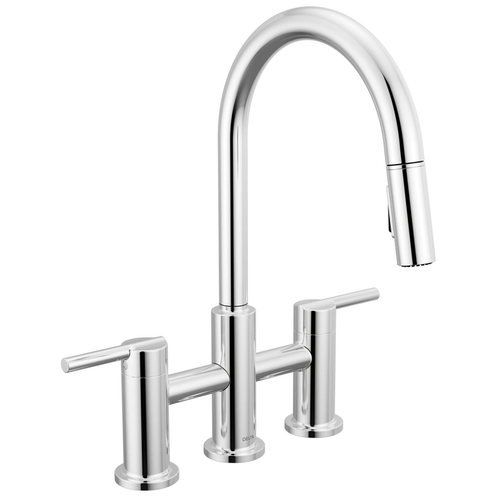 Delta Nicoli 39876LF Two Handle Pull-Down Bridge Kitchen Faucet - Chrome