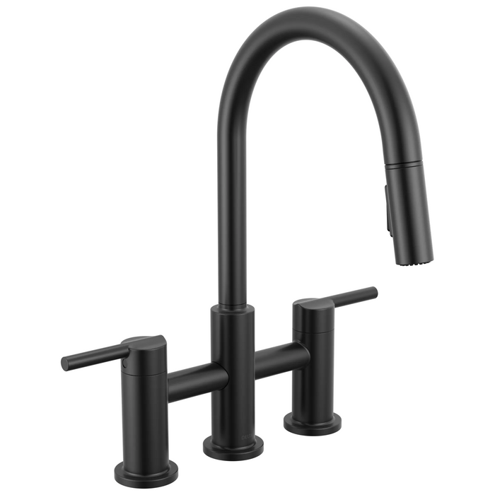 Delta Nicoli 39876LF Two Handle Pull-Down Bridge Kitchen Faucet - Matte Black