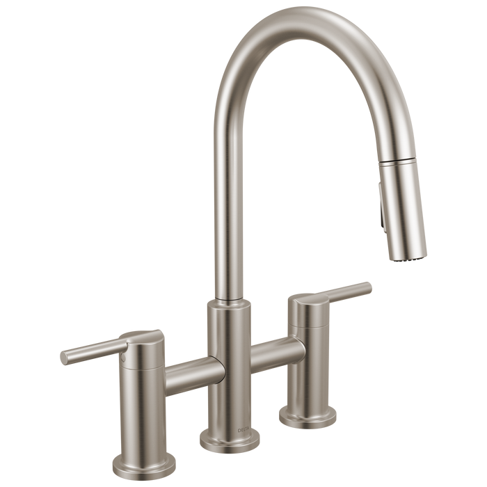 Delta Nicoli 39876LF Two Handle Pull-Down Bridge Kitchen Faucet - Stainless