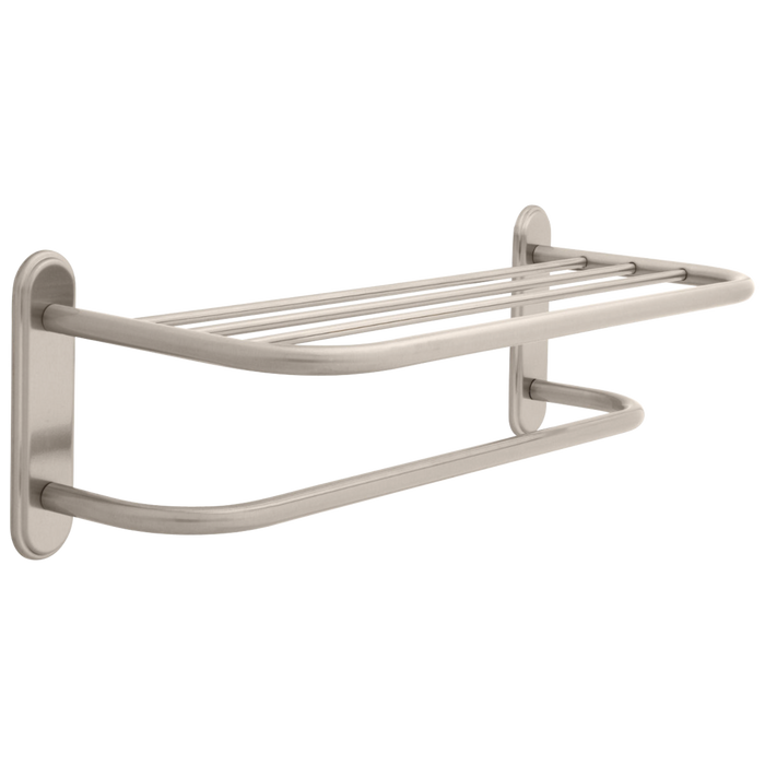 Delta 43224-SN 24" Brass Towel Shelf with Brass Step Style Beveled Flanges and One Bar, Concealed Mounting