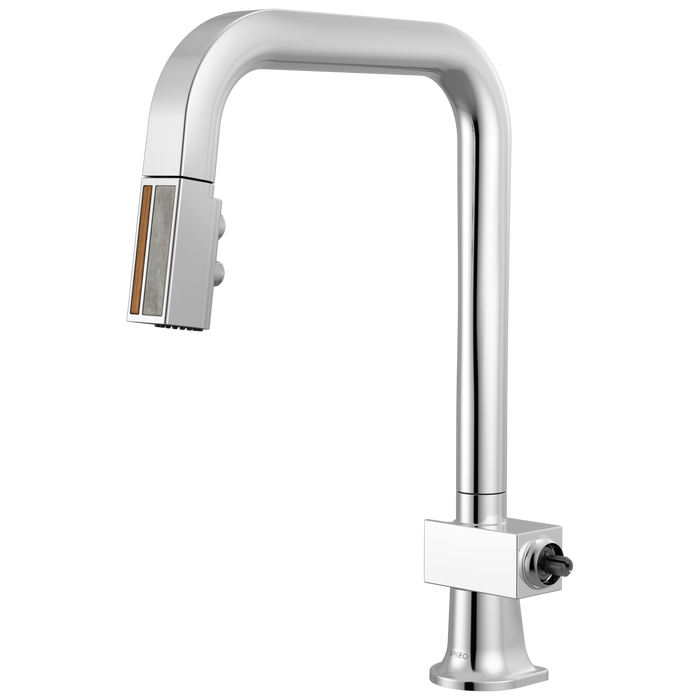 Brizo Frank Lloyd Wright 63023LF Pull-Down Kitchen Faucet with Square Spout and Wood/Concrete Wand - Less Handle - Polished Chrome / Teak Wood
