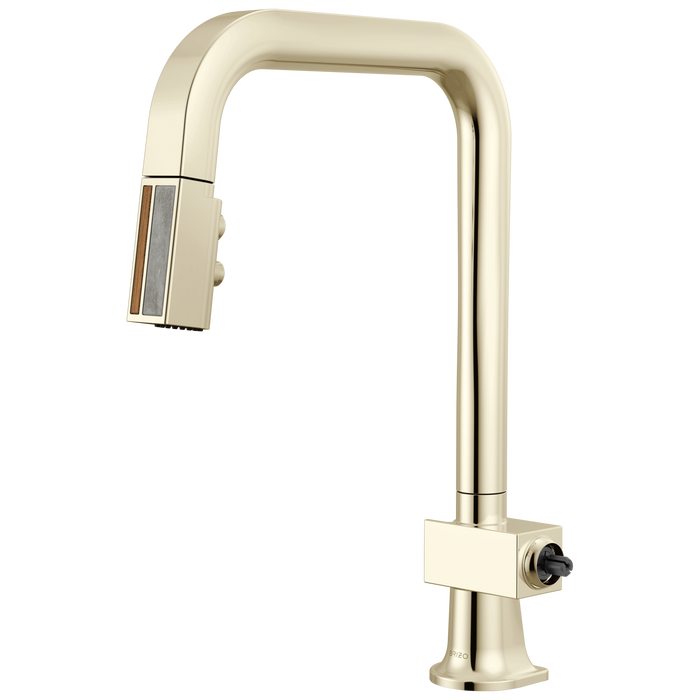 Brizo Frank Lloyd Wright 63023LF Pull-Down Kitchen Faucet with Square Spout and Wood/Concrete Wand - Less Handle - Polished Nickel / Wood
