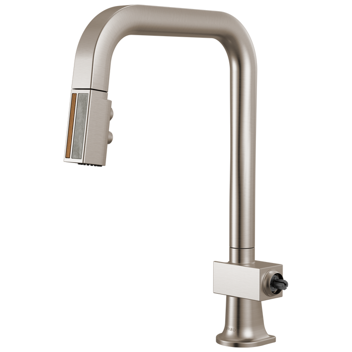 Brizo Frank Lloyd Wright 63023LF Pull-Down Kitchen Faucet with Square Spout and Wood/Concrete Wand - Less Handle - Stainless / Wood