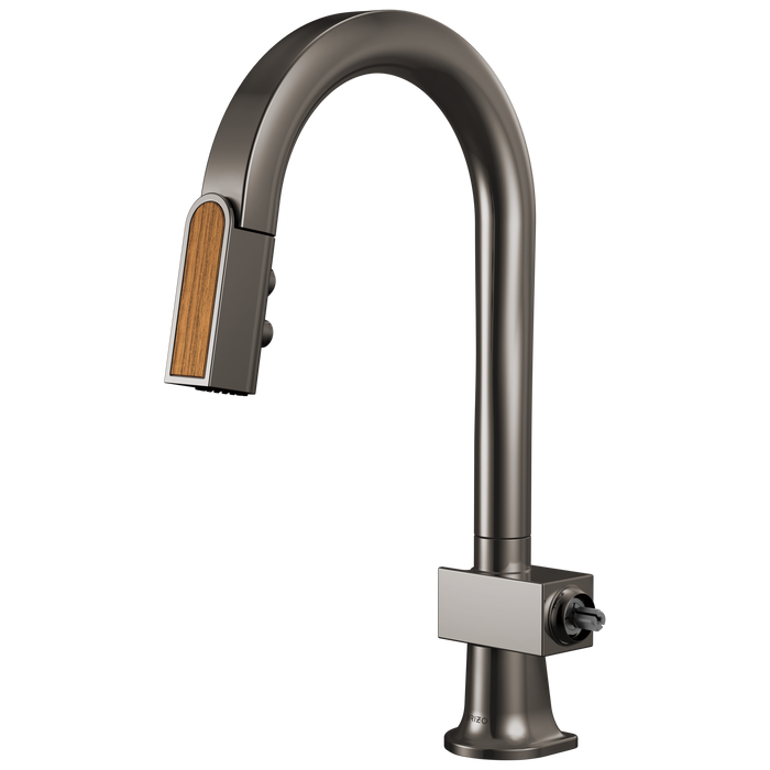 Brizo Frank Lloyd Wright 63922LF Pull-Down Prep Faucet with Arc Spout and Wood Wand - Less Handle - Brilliance Black Onyx / Wood