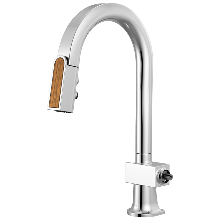 Brizo Frank Lloyd Wright 63922LF Pull-Down Prep Faucet with Arc Spout and Wood Wand - Less Handle - Polished Chrome / Teak Wood