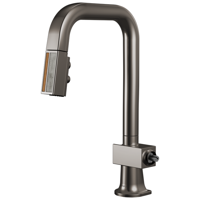 Brizo Frank Lloyd Wright 63923LF Pull-Down Prep Faucet with Square Spout and Wood/Concrete Wand - Less Handle - Brilliance Black Onyx / Wood