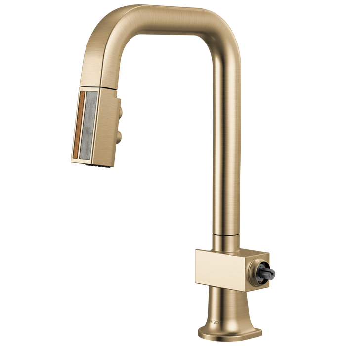 Brizo Frank Lloyd Wright 63923LF Pull-Down Prep Faucet with Square Spout and Wood/Concrete Wand - Less Handle - Luxe Gold / Wood