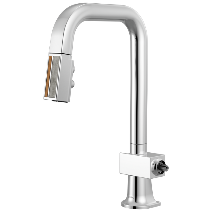 Brizo Frank Lloyd Wright 63923LF Pull-Down Prep Faucet with Square Spout and Wood/Concrete Wand - Less Handle - Polished Chrome / Teak Wood