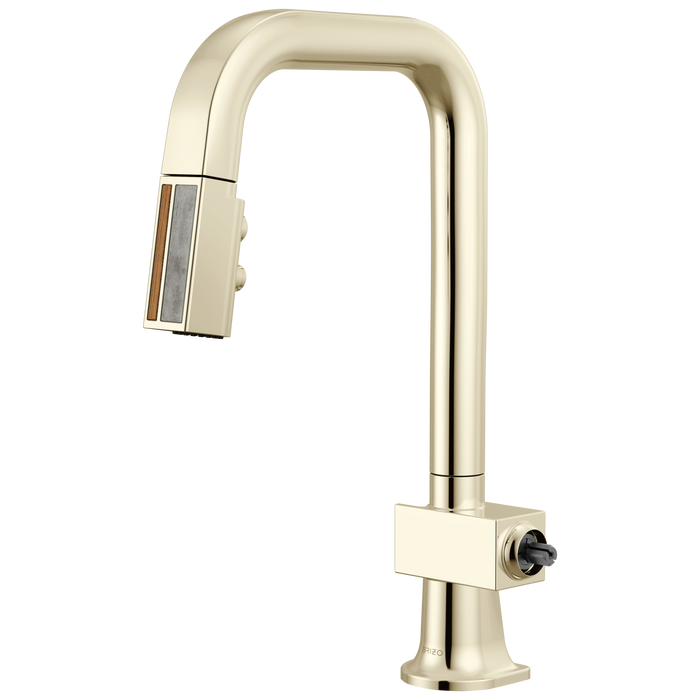 Brizo Frank Lloyd Wright 63923LF Pull-Down Prep Faucet with Square Spout and Wood/Concrete Wand - Less Handle - Polished Nickel / Wood