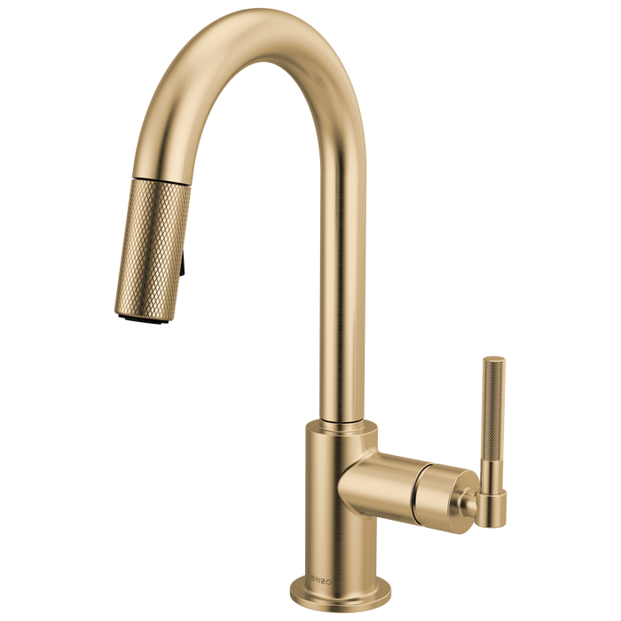 Brizo Litze 63943LF Pull-Down Prep Faucet with Arc Spout - Knurled Handle - Luxe Gold